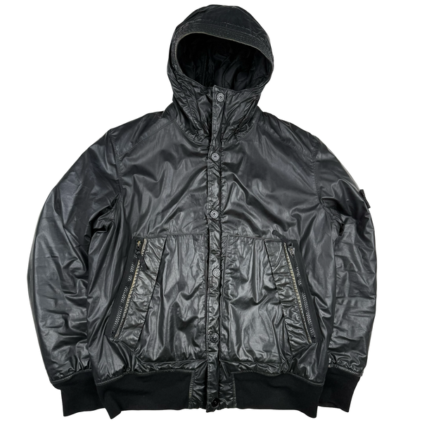 Stone Island 2011 Black Mussola Gommata Hooded Jacket - XL