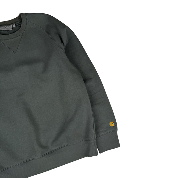 Carhartt Sage Green Thick Cotton Blend Crew Neck Jumper - Small