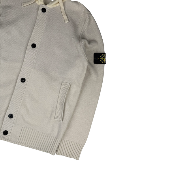 Stone Island 2015 Cream Lana Wool Buttoned Knit Hooded Jumper - XL