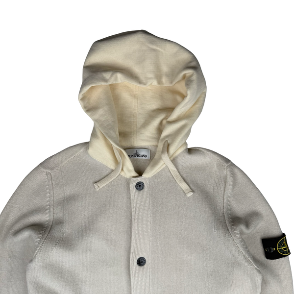 Stone Island 2015 Cream Lana Wool Buttoned Knit Hooded Jumper - XL