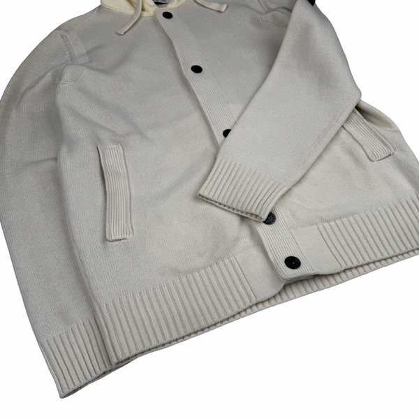 Stone Island 2015 Cream Lana Wool Buttoned Knit Hooded Jumper - XL