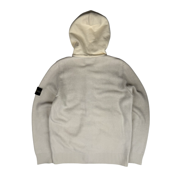 Stone Island 2015 Cream Lana Wool Buttoned Knit Hooded Jumper - XL