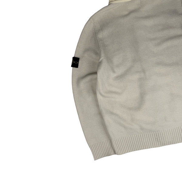 Stone Island 2015 Cream Lana Wool Buttoned Knit Hooded Jumper - XL