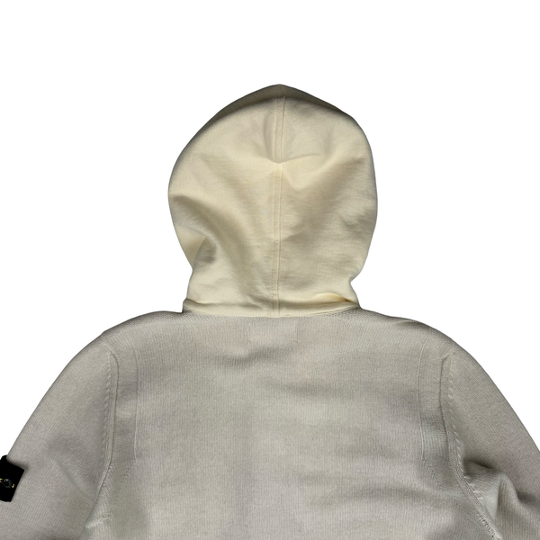 Stone Island 2015 Cream Lana Wool Buttoned Knit Hooded Jumper - XL