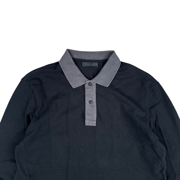 Prada Black Cotton Long Sleeve Red Tab Polo - Medium