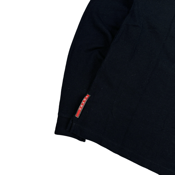 Prada Black Cotton Long Sleeve Red Tab Polo - Medium