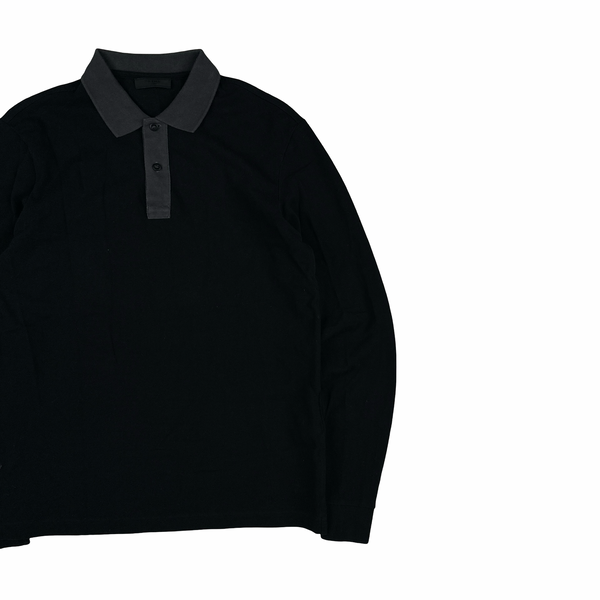Prada Black Cotton Long Sleeve Red Tab Polo - Medium