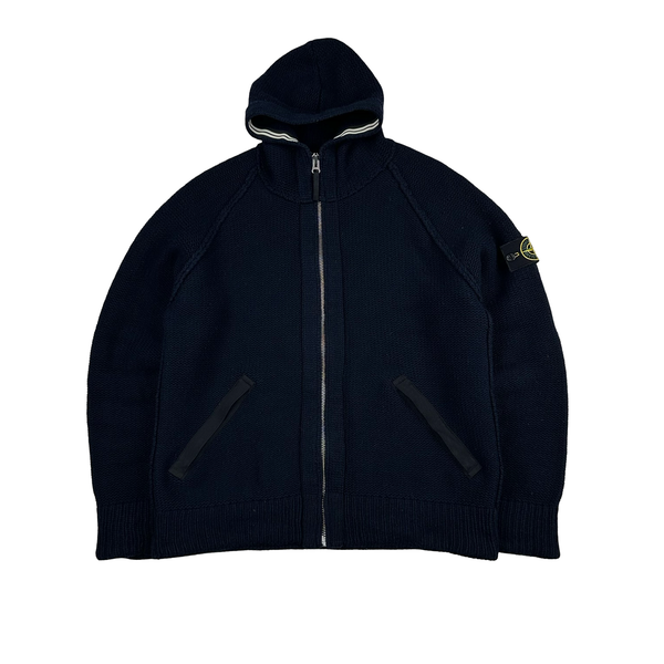 Stone Island 2010 Navy Heavyweight Wool Zipped Hoodie Jumper - Large