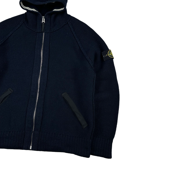 Stone Island 2010 Navy Heavyweight Wool Zipped Hoodie Jumper - Large
