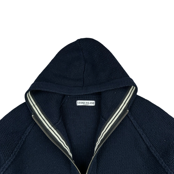 Stone Island 2010 Navy Heavyweight Wool Zipped Hoodie Jumper - Large