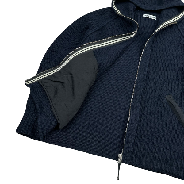 Stone Island 2010 Navy Heavyweight Wool Zipped Hoodie Jumper - Large