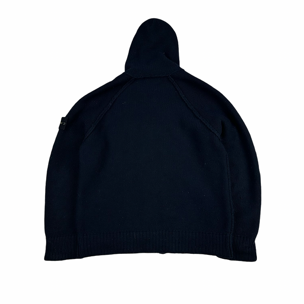 Stone Island 2010 Navy Heavyweight Wool Zipped Hoodie Jumper - Large
