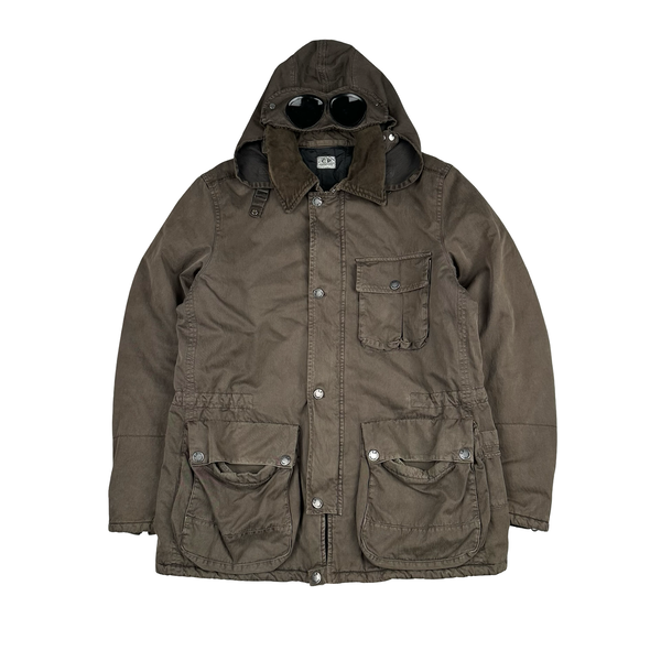 CP Company 2006 Brown Poly Cotton Collared Goggle Parka Jacket - Medium