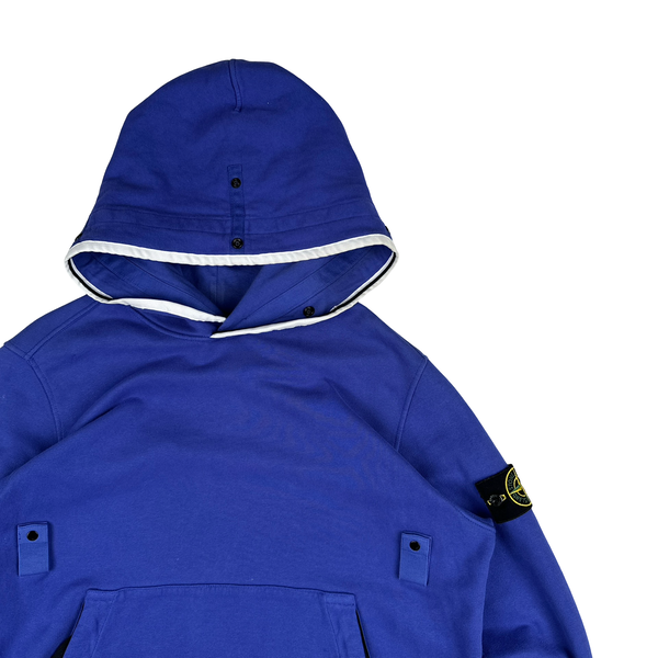 Stone Island 2021 Blue Contrast Piping Pullover Hoodie - Medium