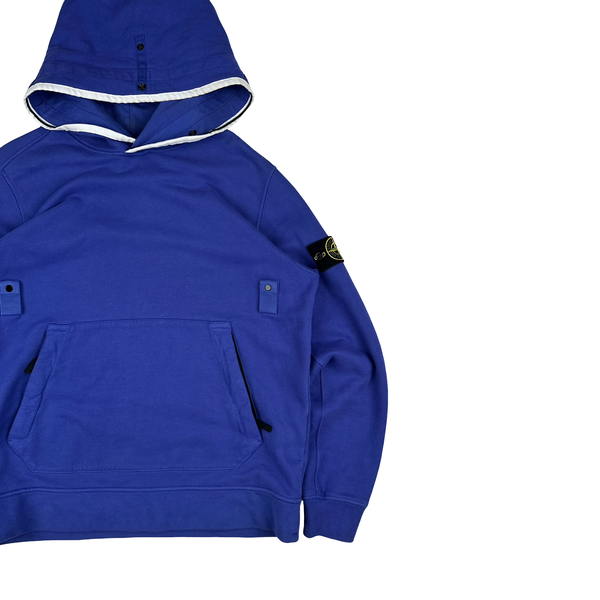 Stone Island 2021 Blue Contrast Piping Pullover Hoodie - Medium