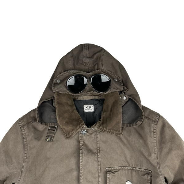 CP Company 2006 Brown Poly Cotton Collared Goggle Parka Jacket - Medium
