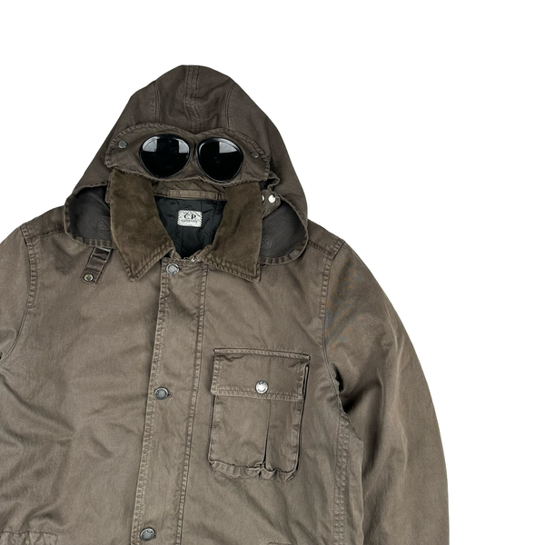 CP Company 2006 Brown Poly Cotton Collared Goggle Parka Jacket - Medium