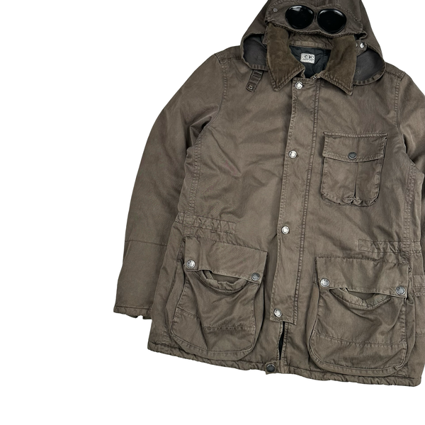 CP Company 2006 Brown Poly Cotton Collared Goggle Parka Jacket - Medium
