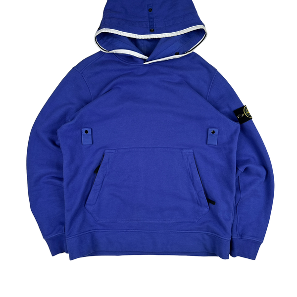 Stone Island 2021 Blue Contrast Piping Pullover Hoodie - Medium