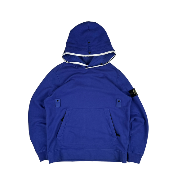 Stone Island 2021 Blue Contrast Piping Pullover Hoodie - Medium