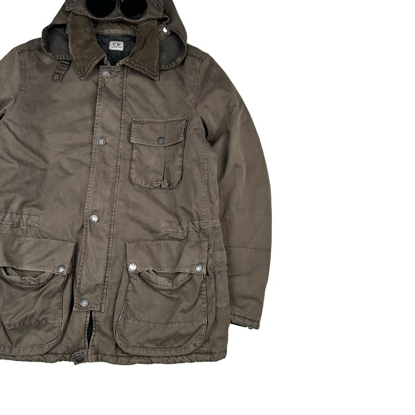 CP Company 2006 Brown Poly Cotton Collared Goggle Parka Jacket - Medium
