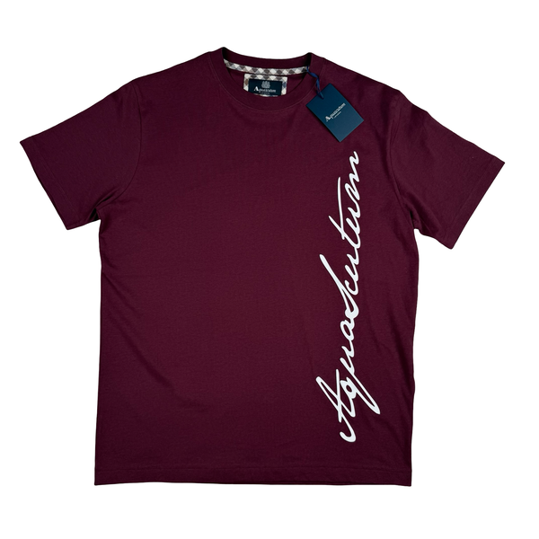 Aquascutum Maroon Red Cotton Spellout T Shirt - XL