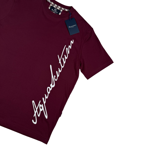 Aquascutum Maroon Red Cotton Spellout T Shirt - XL