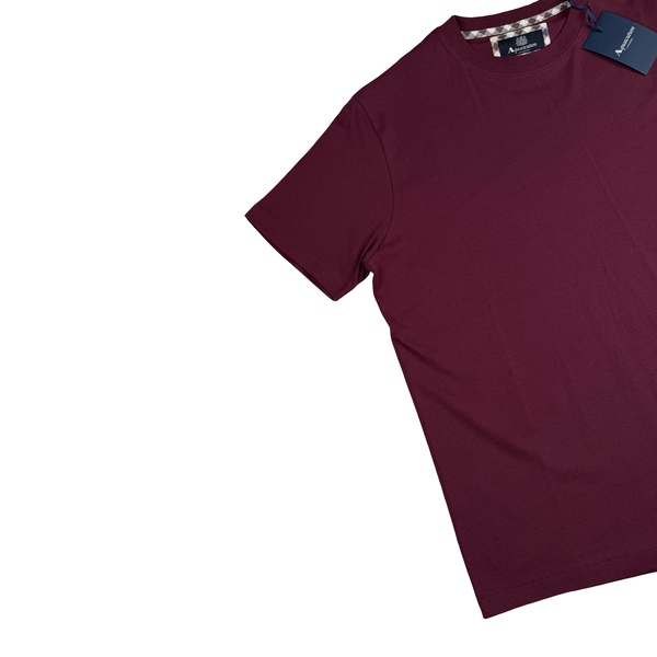 Aquascutum Maroon Red Cotton Spellout T Shirt - XL