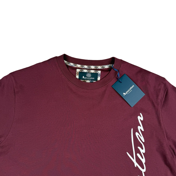 Aquascutum Maroon Red Cotton Spellout T Shirt - XL
