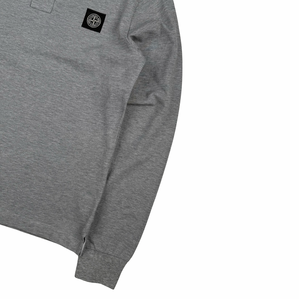 Stone Island 2022 Grey White Piped long Sleeve Cotton Polo Shirt - Small