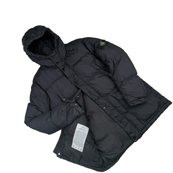 Stone Island 2013 Black Long Crinkle Down Puffer Jacket - XL