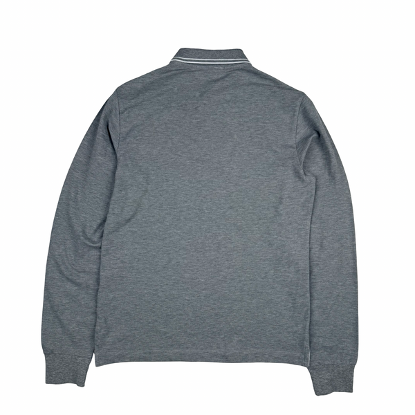 Stone Island 2022 Grey White Piped long Sleeve Cotton Polo Shirt - Small