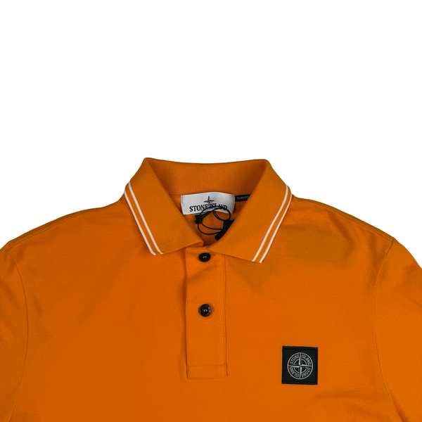 Stone Island 2023 Orange Short Sleeved Cotton  Polo Shirt - Small