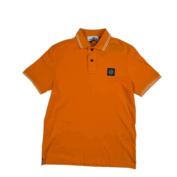 Stone Island 2023 Orange Short Sleeved Cotton  Polo Shirt - Small