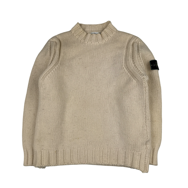 Stone Island 1998 Beige Vintage Wool Knit Pullover Jumper - XL