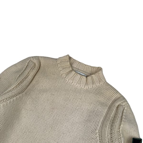 Stone Island 1998 Beige Vintage Wool Knit Pullover Jumper - XL