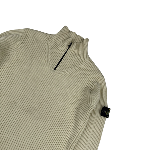 Stone Island 2022 Yellow Quarter Zip Knitted Jumper - Large