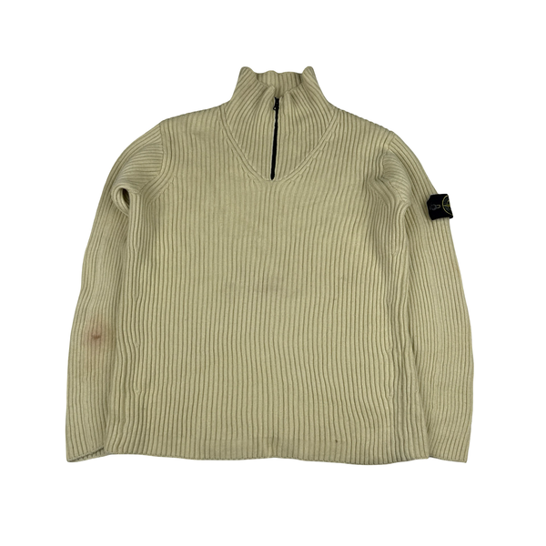 Stone Island 2022 Yellow Quarter Zip Knitted Jumper - Large