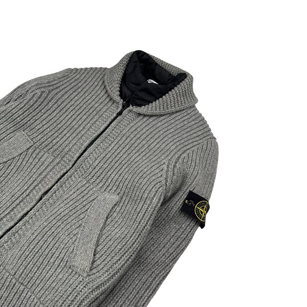 Stone Island 2009 Grey Wool Down Lined Knit Jumper - Large