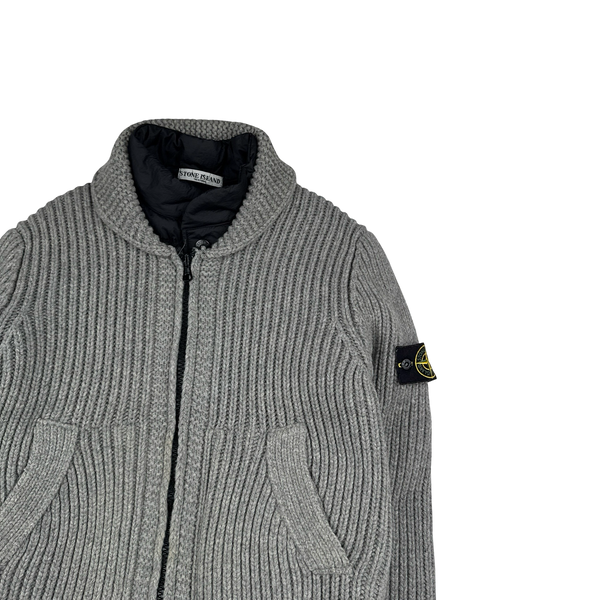 Stone Island 2009 Grey Wool Down Lined Knit Jumper - Large