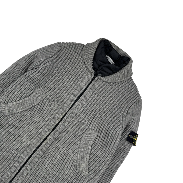 Stone Island 2009 Grey Wool Down Lined Knit Jumper - Large