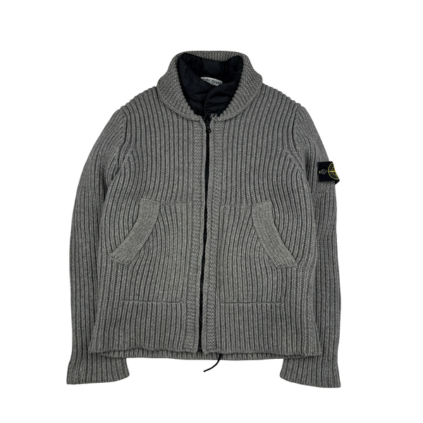 Stone Island 2009 Grey Wool Down Lined Knit Jumper - Large