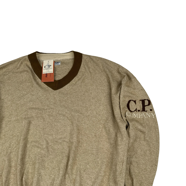 CP Company 80’s Vintage Spellout V Neckline Brown Knit - XL