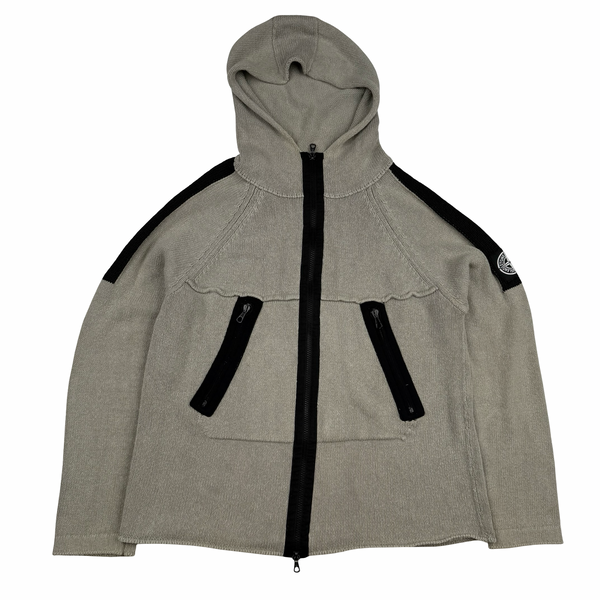 Stone Island Vintage Cotton Blend Full Zip Hooded Knit Jumper - Large
