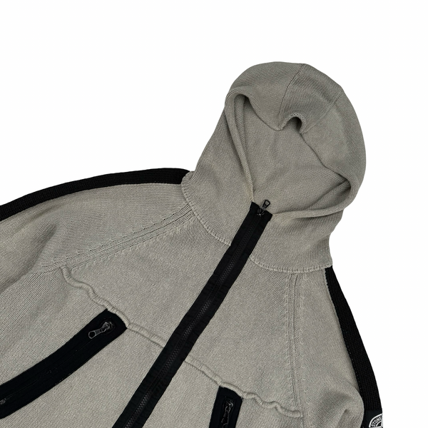 Stone Island Vintage Cotton Blend Full Zip Hooded Knit Jumper - Large