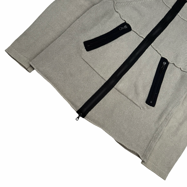 Stone Island Vintage Cotton Blend Full Zip Hooded Knit Jumper - Large