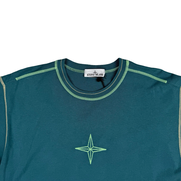 Stone Island 2023 Teal Embroidered Compass Cotton T Shirt - Large