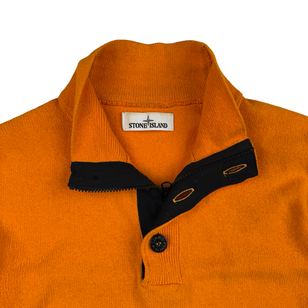 Stone Island 2014 Orange Zip and Button Cotton Knit Jumper - Medium