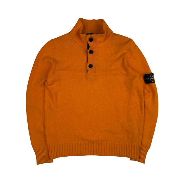 Stone Island 2014 Orange Zip and Button Cotton Knit Jumper - Medium