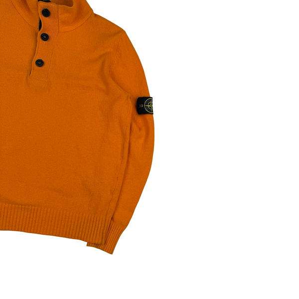 Stone Island 2014 Orange Zip and Button Cotton Knit Jumper - Medium